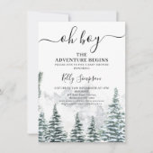 雪の松の冒険が荒野を始める赤ちゃんシャワー 招待状 (正面)
