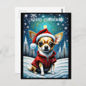 雪の松の木かわいいチワホアサンタクリスマス ポストカード (正面/裏面)