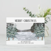 雪の松の木と凍った湖のホリデーカード シーズンカード (スタンド正面)