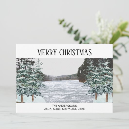 雪の松の木と氷の湖　ホリデーカード シーズンカード (スタンド正面)