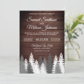 雪の松の木のクラシックな木製結婚式招待状 招待状 (スタンド正面)