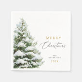 雪の松の木のクリスマス スタンダードカクテルナプキン (正面)