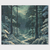 雪の松の木の冬の森のクリスマス ラッピングペーパー (フラット)