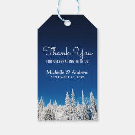 雪の松の木の冬の結婚式ありがとう ギフトタグ