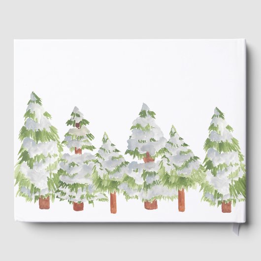 雪の松の木の冬の結婚式のゲストブック ゲストブック (裏面)