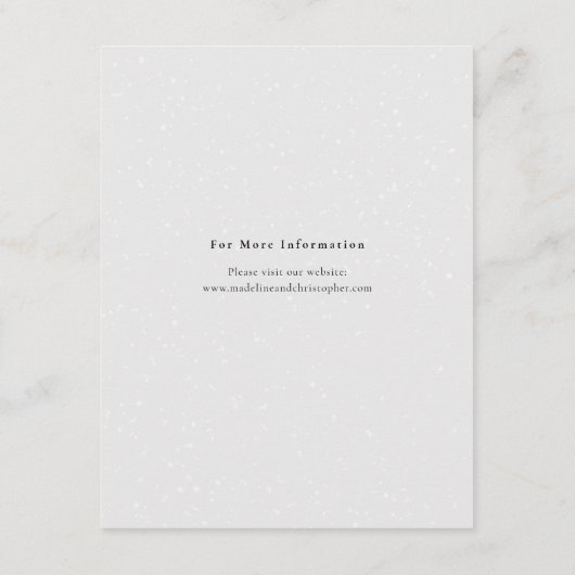 雪の松の木の冬の結婚式の詳細 エンクロージャーカード (裏面)