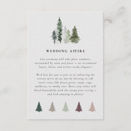 雪の松の木の冬の結婚式服 エンクロージャーカード (正面)