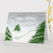 雪の松の木の日 カード (黄色い花)