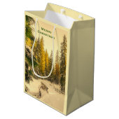雪の松の木の森の写真クリスマス ミディアムペーパーバッグ (裏面アングル)