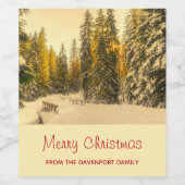 雪の松の木の森の写真クリスマス ワインラベル (シングルラベル)