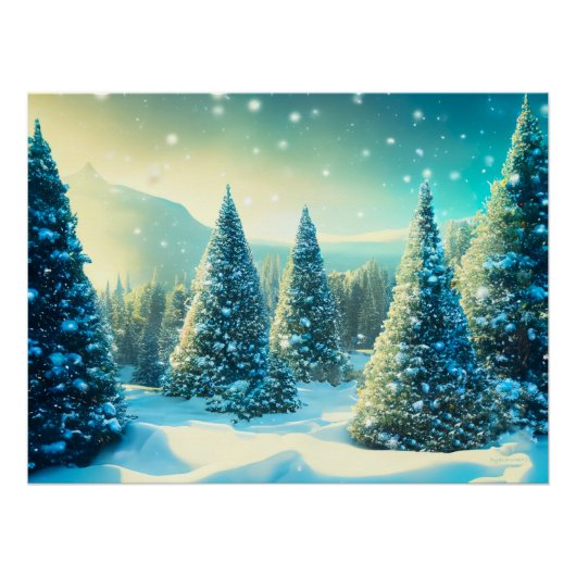 雪の松の木の森の冬ワンダーランド ポスター (正面)