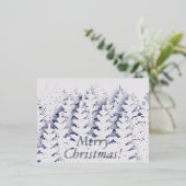 雪の松の木の森ホワイトクリスマス 箔シーズンポストカード (立ち正面)