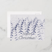 雪の松の木の森ホワイトクリスマス 箔シーズンポストカード (正面/裏面)