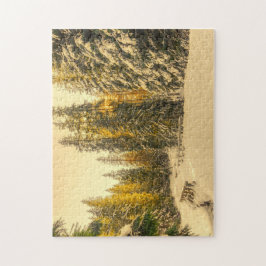 雪の松の木の森自然写真 ジグソーパズル