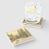 雪の松の木の森自然写真 ストーンコースター (横)