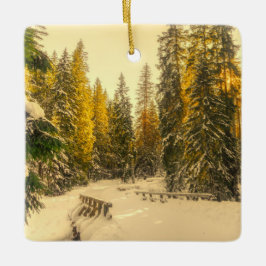雪の松の木の森自然写真 セラミックオーナメント