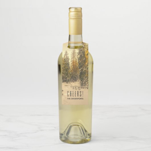 雪の松の木の森自然写真 ボトルネックタグ (ボトル)