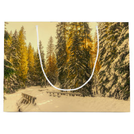 雪の松の木の森自然写真 ラージペーパーバッグ