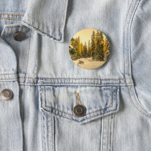 雪の松の木の森自然写真 缶バッジ (インサイチュ)