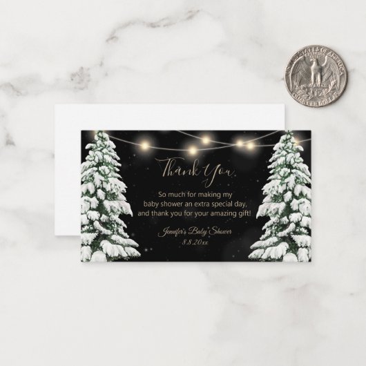 雪の松の木の赤ちゃん感謝していシャワーあなた黒 ノートカード (正面/裏面インサイチュ)