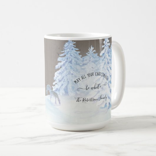 雪の松の木クリスマスウッド素朴ファミリー コーヒーマグカップ (正面右)