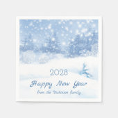 雪の松の木クリスマス、新年 スタンダードカクテルナプキン (正面)