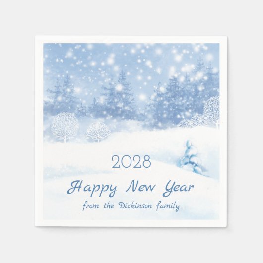 雪の松の木クリスマス、新年 スタンダードカクテルナプキン (正面)