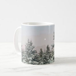 雪の松の木ムーンサンセット コーヒーマグカップ