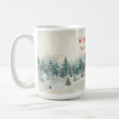 雪の松の木ヴィンテージクリスマス コーヒーマグカップ (左)