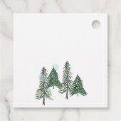 雪の松の木、鹿のクリスマスメッセージカード フェイバータグ (裏面)