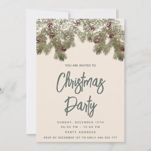 雪の松の枝のホリデーパーティー企業 招待状 (正面)