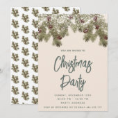 雪の松の枝のホリデーパーティー企業 招待状 (正面/裏面)