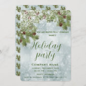 雪の松の枝の休日のパーティーの企業の招待 招待状 (正面/裏面)