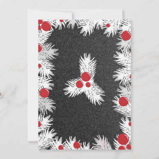 雪の松の枝レッドベリーのクリスマス 招待状 (裏面)