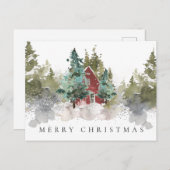 雪の松の森ウッドランドメリークリスマス シーズンポストカード (正面/裏面)