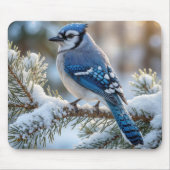 雪の松の止まり木のルリカケス マウスパッド (正面)