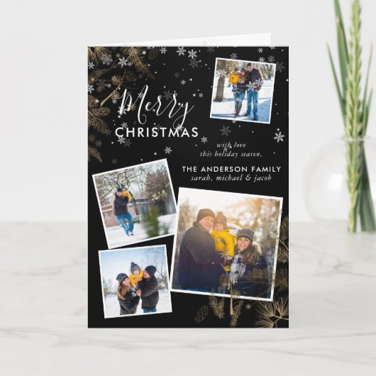雪の松の花クリスマス4フォトコラージュカード シーズンカード (正面)