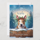 雪の松ピーキングブルテリアメリークリスマス シーズンカード (正面)