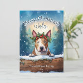 雪の松ピーキングブルテリアメリークリスマス シーズンカード (スタンド正面)