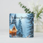 雪の松林と小屋の5x5クリスマスカード (スタンド正面)