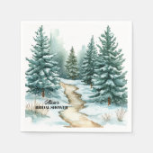 雪の松林の冬のブライズシャワー スタンダードカクテルナプキン (正面)