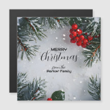 雪の松、ホリーベリー、写真なし