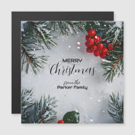 雪の松、ホリーベリー、写真なし