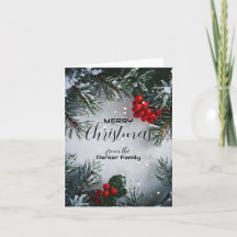 雪の松、ホリーベリー、写真なし