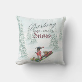 雪の枕を通って紛砕しているダックスフント クッション