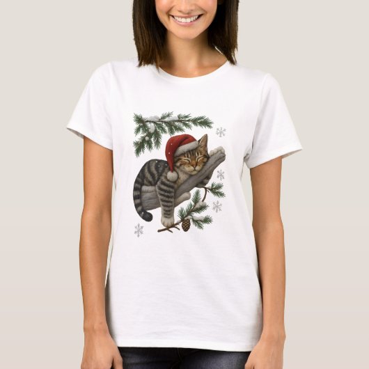 雪の枝で眠るクリスマスキテンTシャツ Tシャツ (正面)