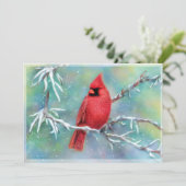 雪の枝にいるカーディナル　予算クリスマス シーズンカード (スタンド正面)
