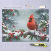雪の枝にとまるクリスマスのショウジョウコウチョウ 薄葉紙 (クラフト)