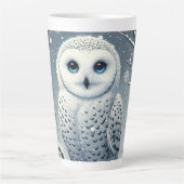 雪の枝にとまるシロフクロウ カフェラテマグ (正面)