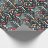 雪の枝にクリスマスの深紅色&オーナメント ラッピングペーパー (角)